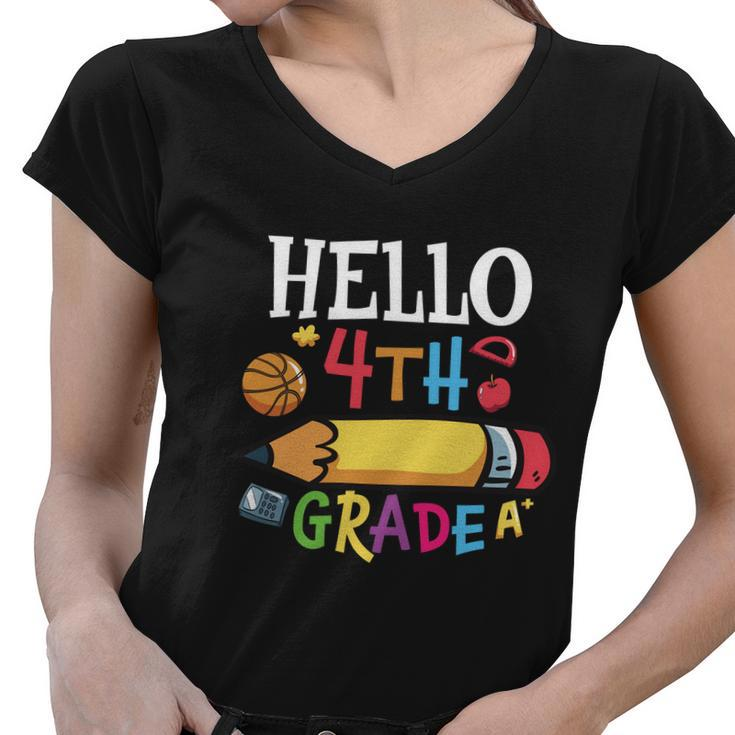Hello 4Th Grade Pencil First Day Of School Back To School Women V-Neck T-Shirt