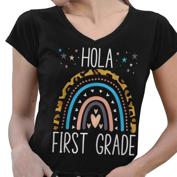 Hello Hola First Grade Spanish Teacher Kids Back To School  Women V-Neck T-Shirt
