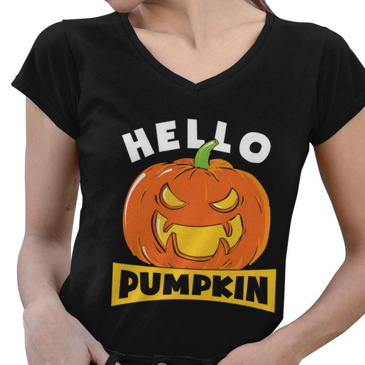 Hello Pumpkin Halloween Quote Women V-Neck T-Shirt