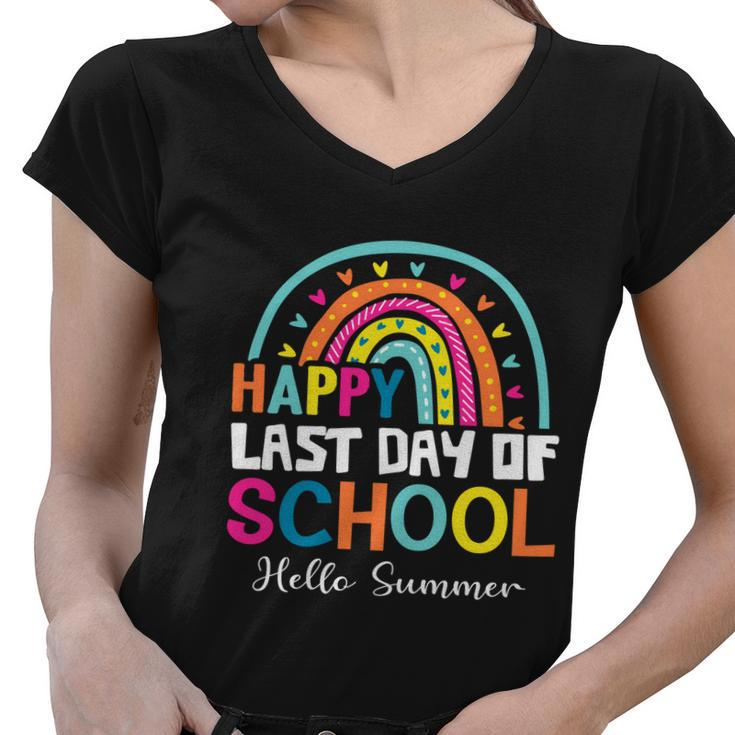 Hello Summer Happy Last Day Of School Teachers Vacation Great Gift Women V-Neck T-Shirt