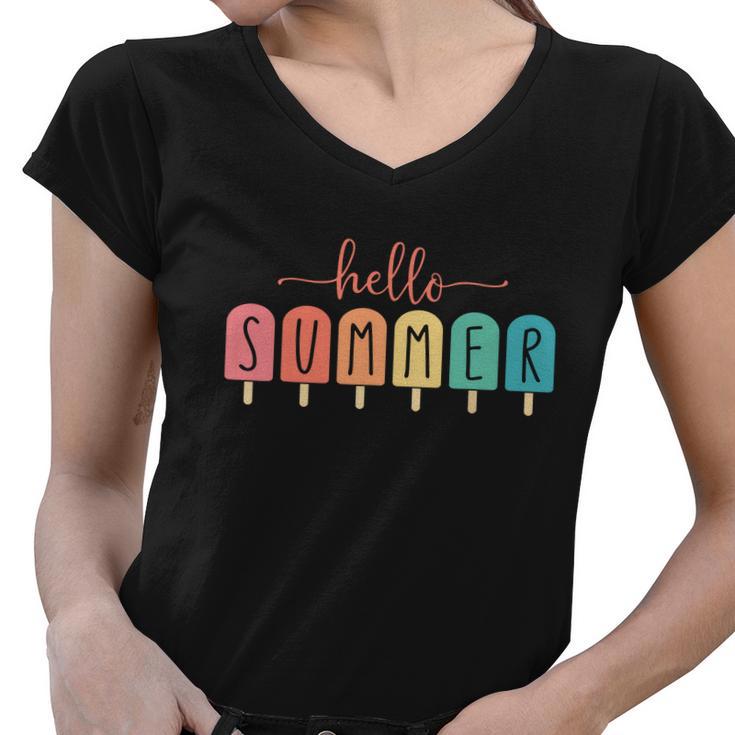 Hello Summer Vacation Ice Cream Popsicle Ice Lolly Women V-Neck T-Shirt