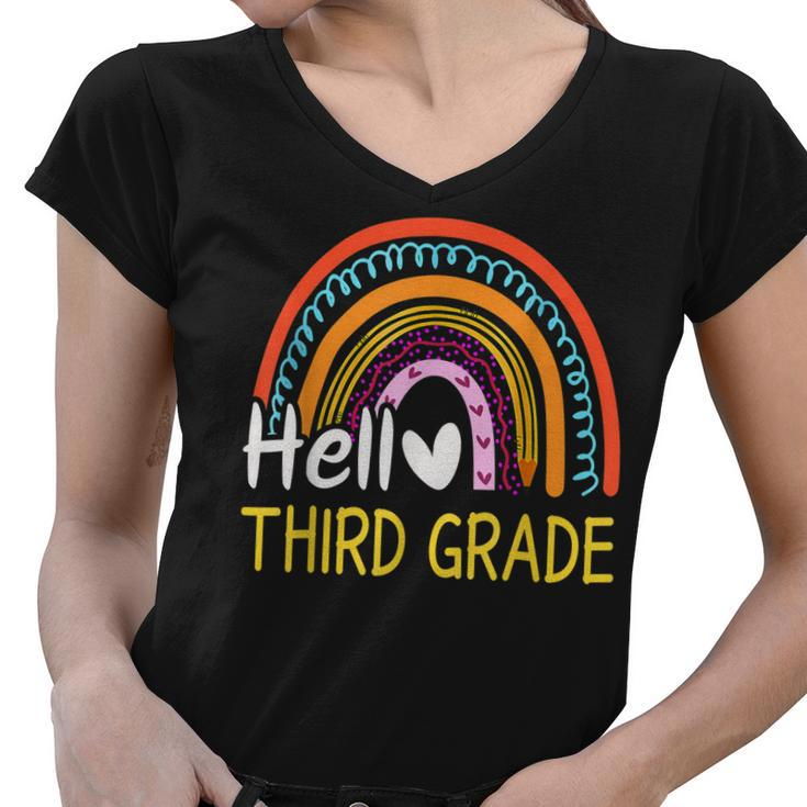Hello Third Grade Team 3Rd Grade Back To School Rainbow Kids  Women V-Neck T-Shirt
