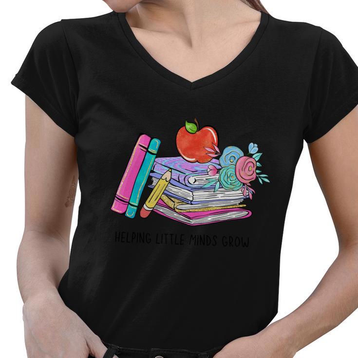 Helping Little Minds Grow Graphic Plus Size Shirt For Teacher Male Female Women V-Neck T-Shirt