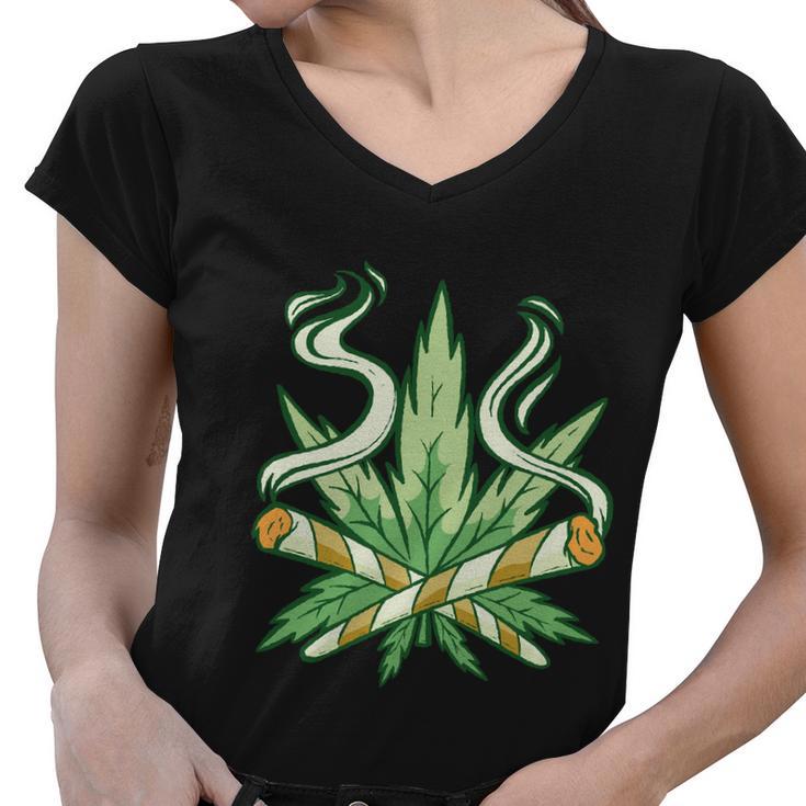 Hemp Leaf Cross Joint Women V-Neck T-Shirt