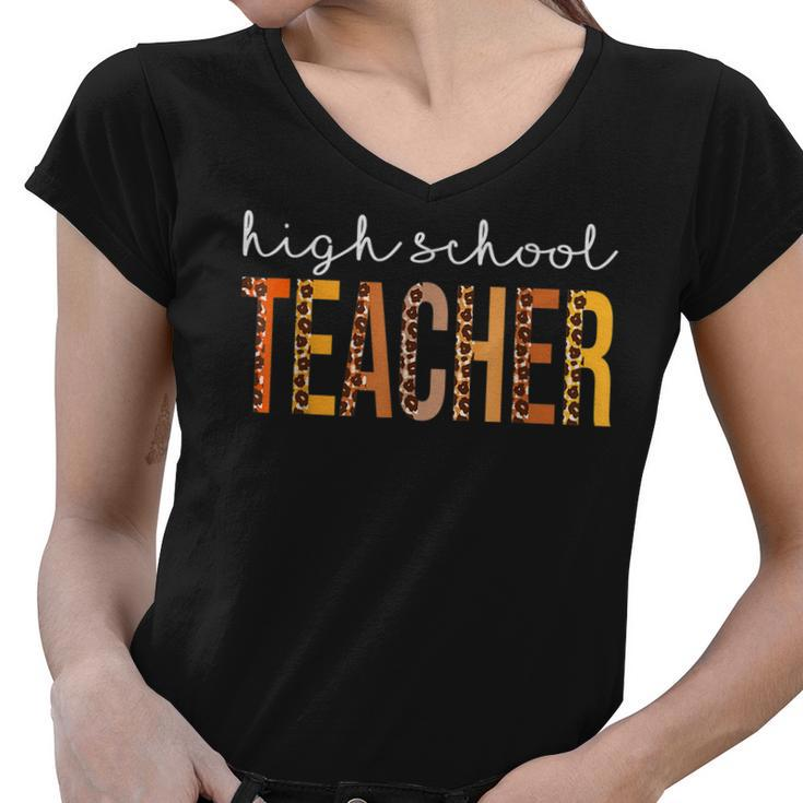 High School Teacher Leopard Fall Autumn Lovers Thanksgiving  Women V-Neck T-Shirt