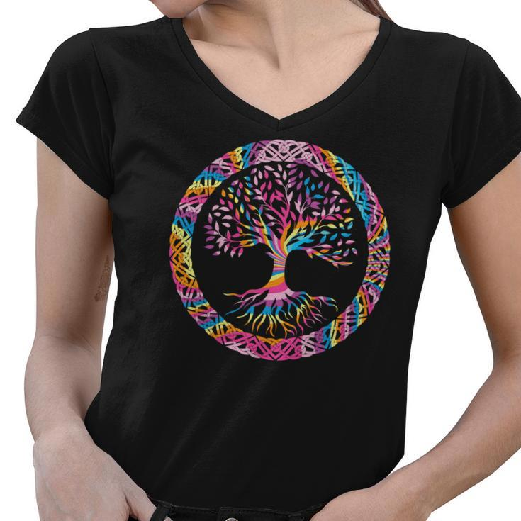 Hippie Colorful Tree Circle Official Custom Women V-Neck T-Shirt