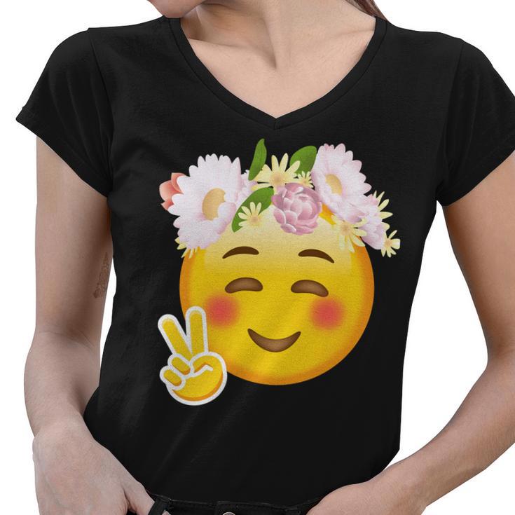 Hippy Smiley Face Peace Sign Tshirt Women V-Neck T-Shirt