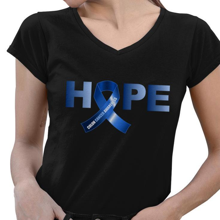 Hope Colon Cancer Awareness Fight Logo Women V-Neck T-Shirt