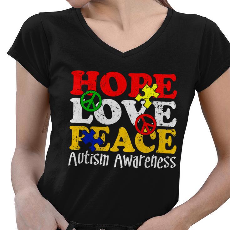 Hope Love Peace Autism Women V-Neck T-Shirt