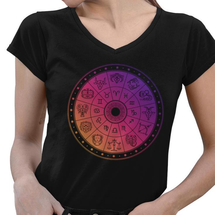 Horiscope Zodiac Wheel Women V-Neck T-Shirt