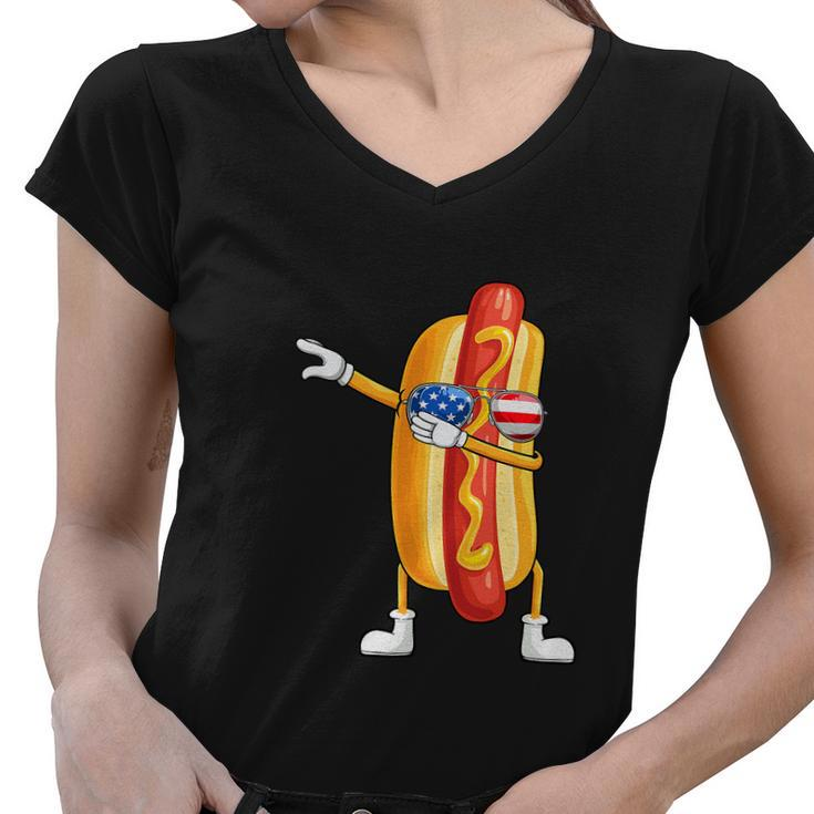Hot Dog July 4Th Funny Dabbing Hotdog Women V-Neck T-Shirt