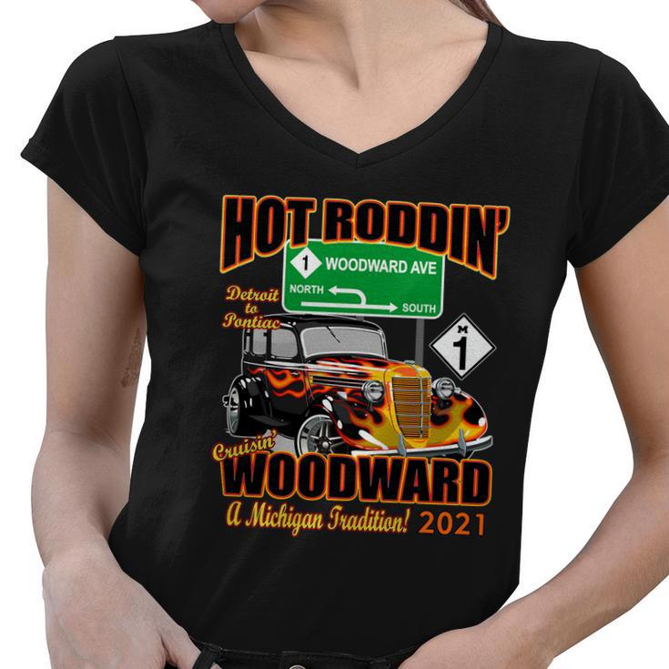 Hot Rod Woodward Ave M1 Cruise 2021 Tshirt Women V-Neck T-Shirt