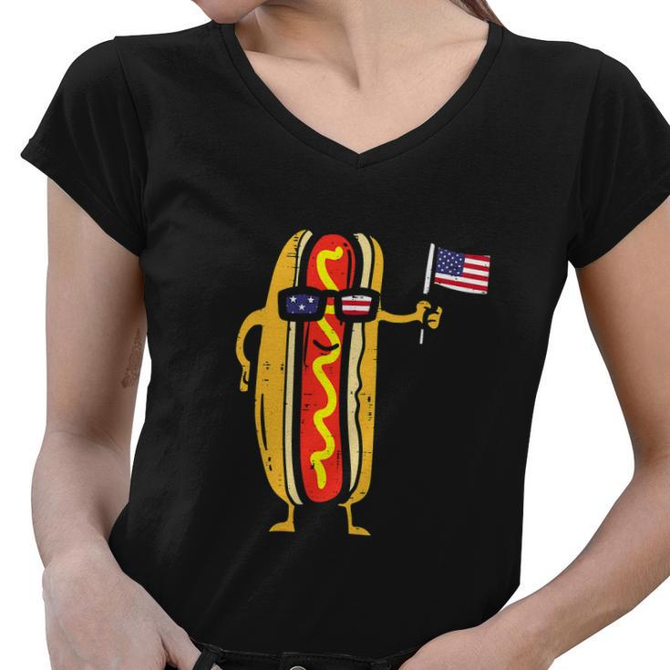 Hotdog Sunglasses American Flag Funny 4Th Of July Women V-Neck T-Shirt