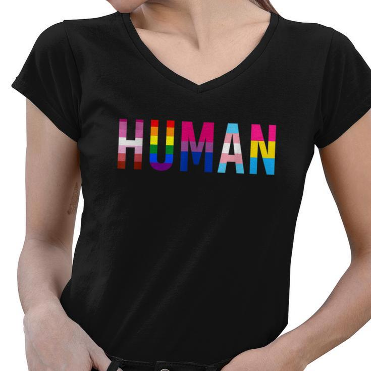 Human Lgbt Flag Gay Pride Month Transgender Rainbow Lesbian Tshirt Women V-Neck T-Shirt