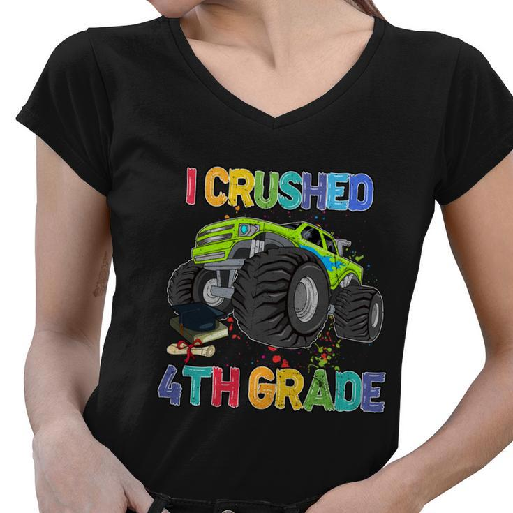 I Crushed 4Th Grade Monter Truck Back To School Women V-Neck T-Shirt