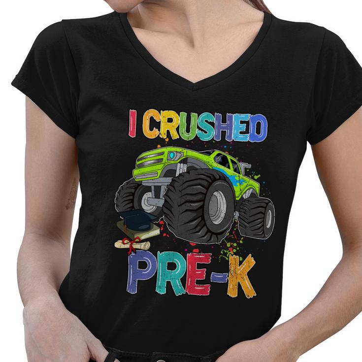 I Crushed Pre_K Monter Truck Sublimation Back To School Women V-Neck T-Shirt