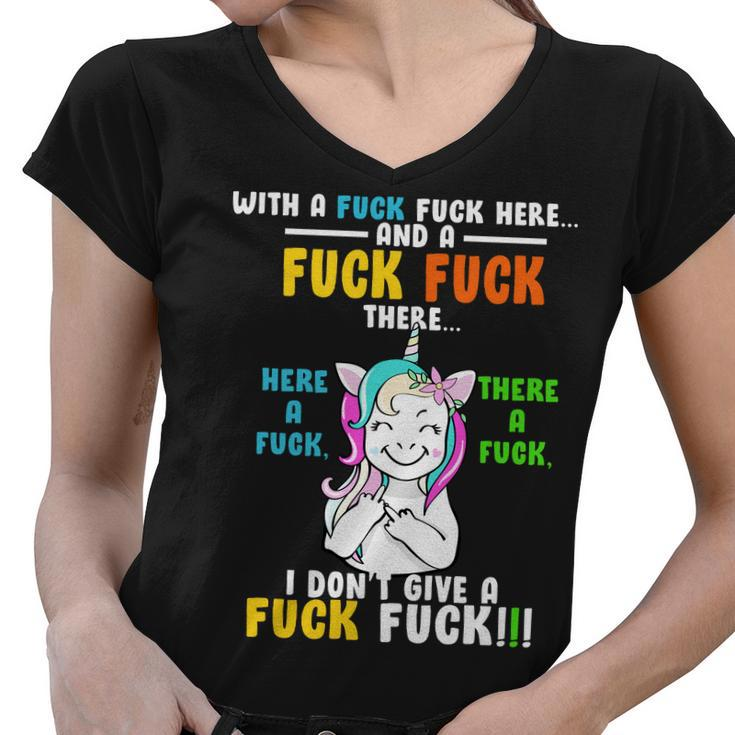 I Dont Give A Fuck Fuck Offensive Funny Unicorn Women V-Neck T-Shirt