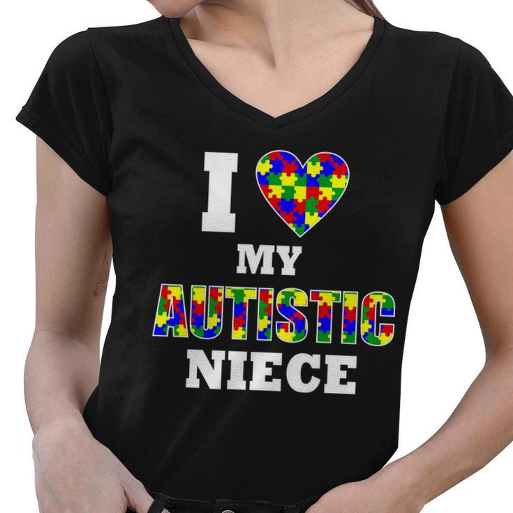 I Love My Autistic Niece Autism Women V-Neck T-Shirt