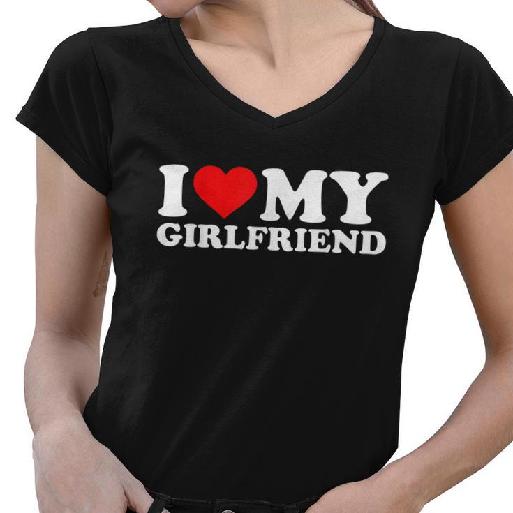 I Love My Girlfriend Tshirt Funny Valentine Red Heart Love Tshirt Women V-Neck T-Shirt