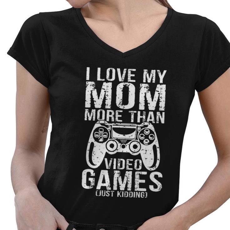 I Love My Mom Video Gamer Valentines Day For Boys Kids Teen Women V-Neck T-Shirt