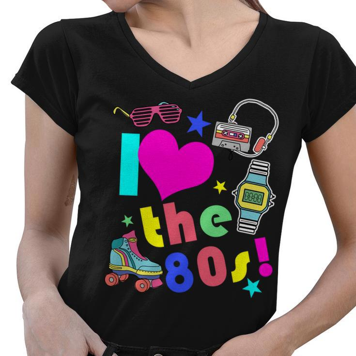 I Love The 80S Retro Party Mashup Women V-Neck T-Shirt