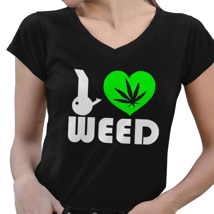 I Love Weed Fun Tshirt Women V-Neck T-Shirt