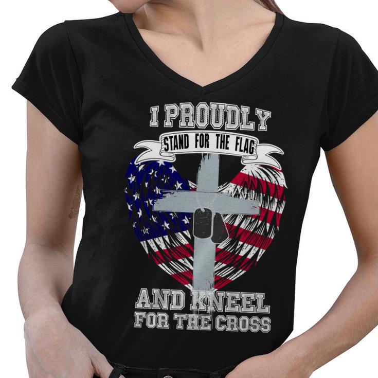 I Proudly Stand For The Flag And Kneel For The Cross Women V-Neck T-Shirt