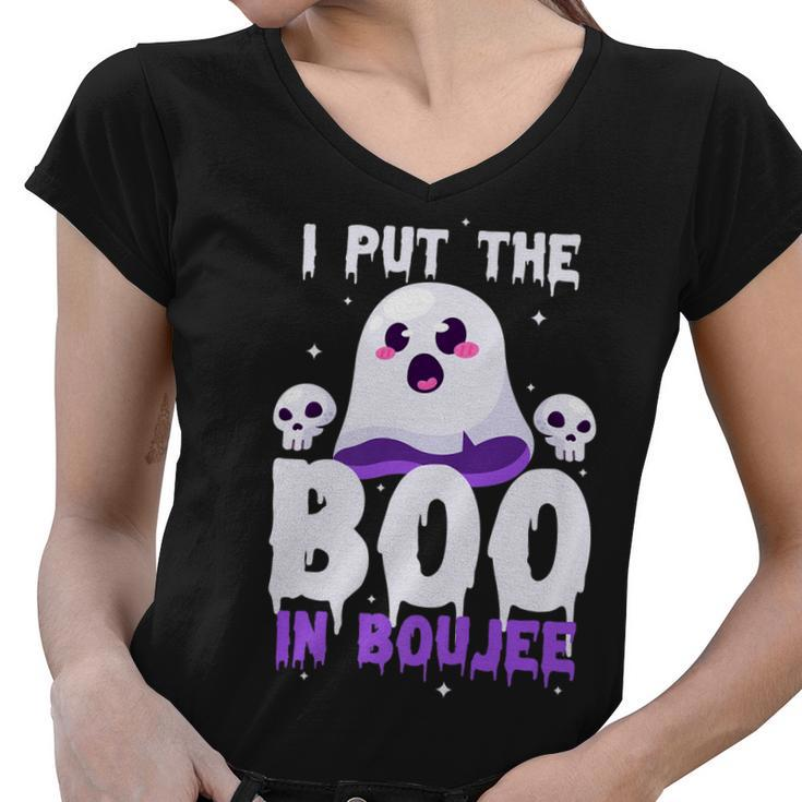 I Put The Boo In Boujee Cute Ghost Halloween Women V-Neck T-Shirt