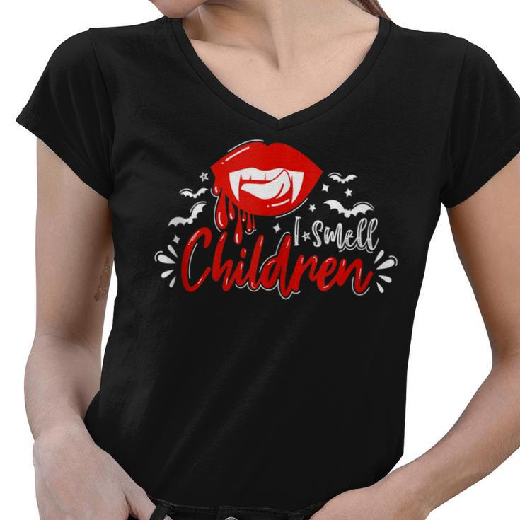 I Smell Children - Funny Witch Halloween Spooky Bats Blood  Women V-Neck T-Shirt
