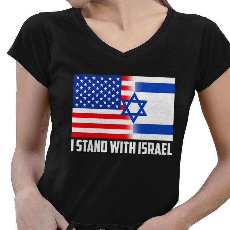 I Stand With Israel Usa Flags United Together Women V-Neck T-Shirt