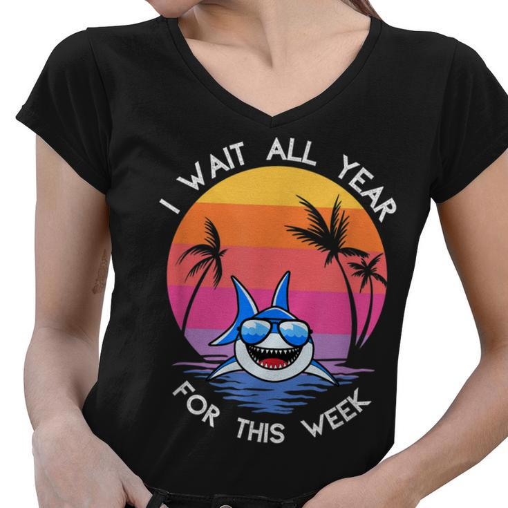 I Wait All Year For This Week Funny Shark Retro Vintage  Women V-Neck T-Shirt