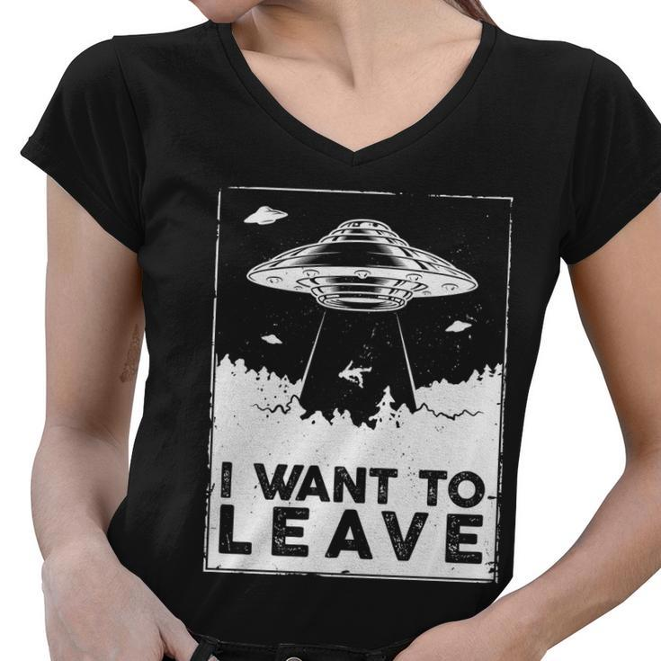 I Want To Leave Ufo Alien Women V-Neck T-Shirt