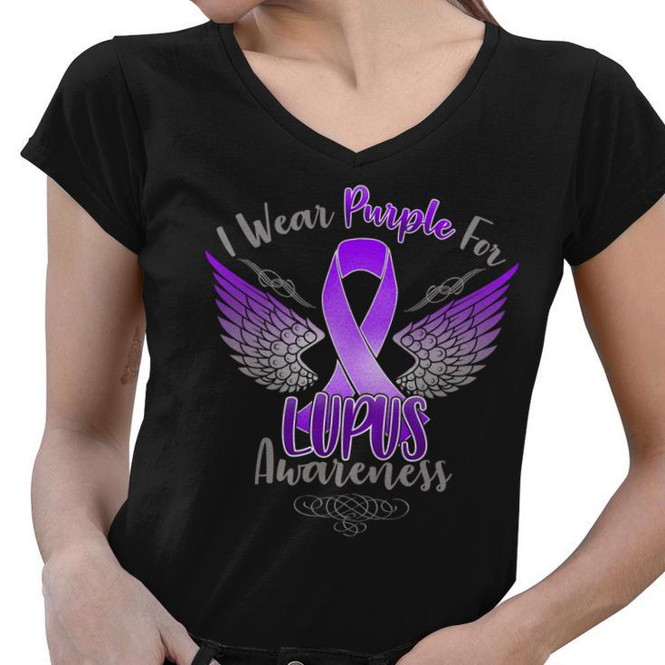 I Wear Purple For Lupus Awareness Tshirt Women V-Neck T-Shirt