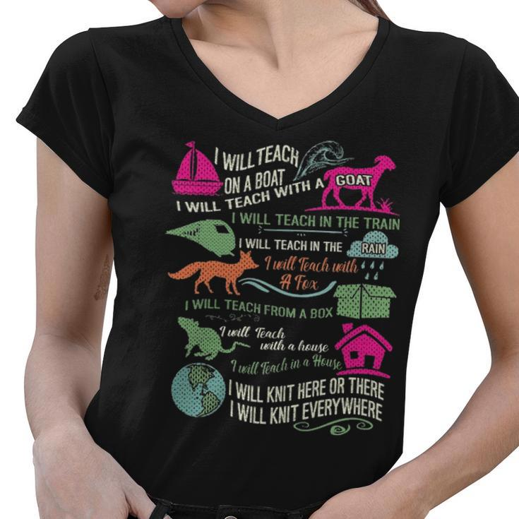 I Will Teach On A Boat A Goat I Will Teach Women V-Neck T-Shirt