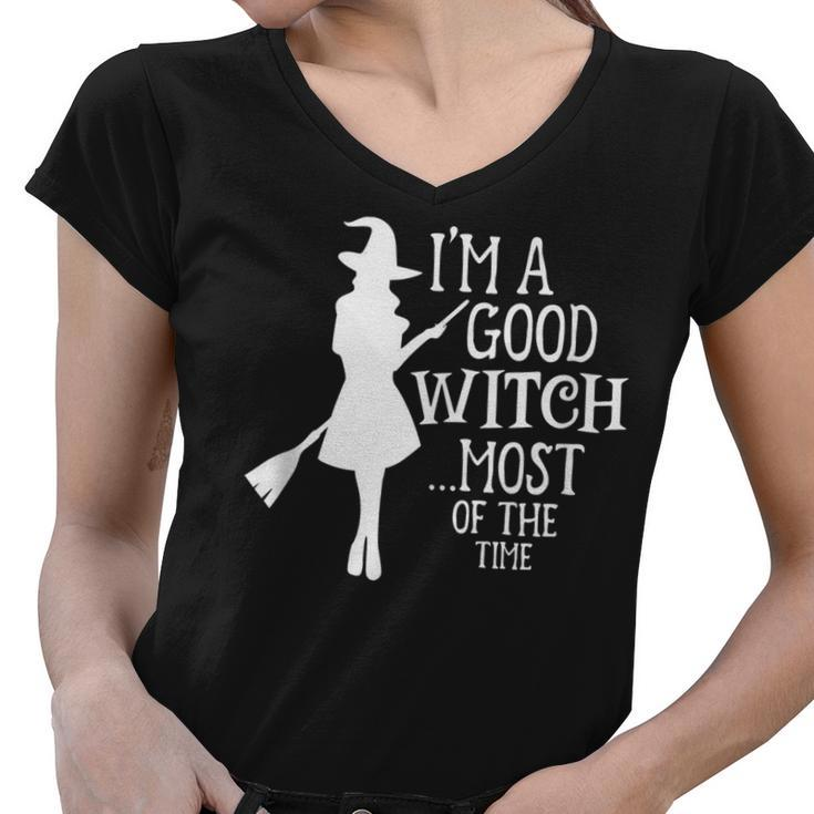 Im A Good Witch Most Of The Time Witchy Halloween Witch  Women V-Neck T-Shirt