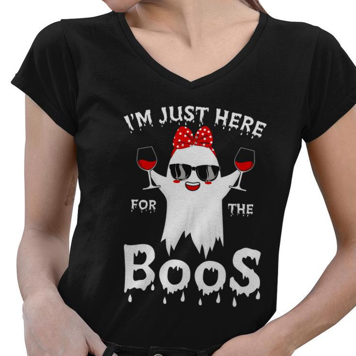 Im Just Here For The Boos Ghost Boo Halloween Quote Women V-Neck T-Shirt