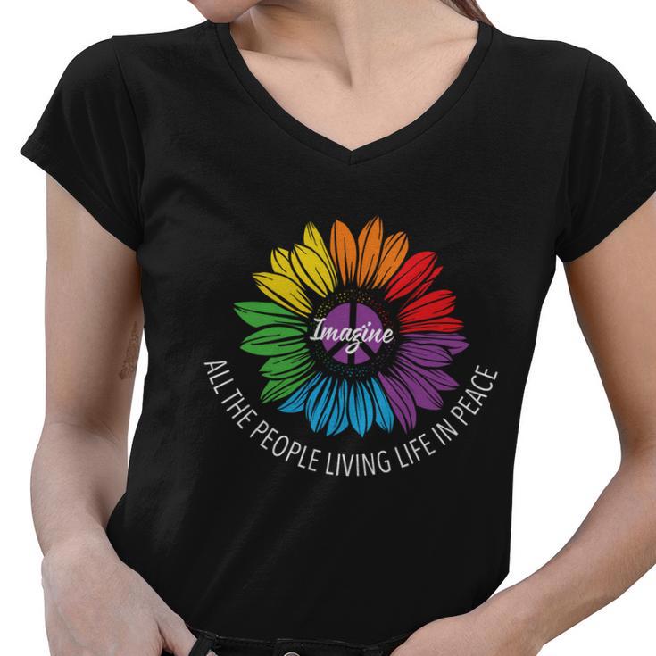 Imagine All The People Living Lgbt Pride Month Women V-Neck T-Shirt