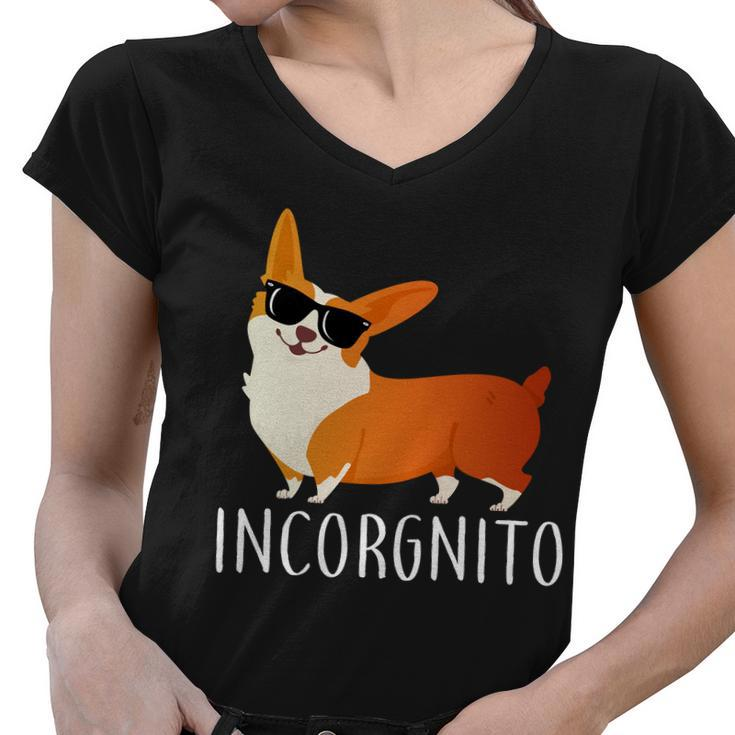 Incorgnito Corgi Dog Women V-Neck T-Shirt