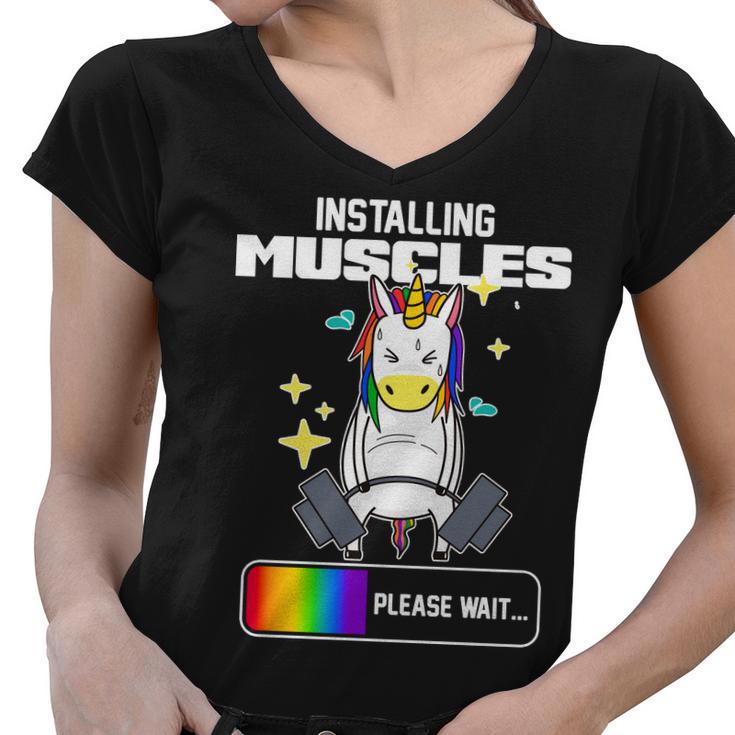 Installing Muscles Unicorn Lifting Women V-Neck T-Shirt