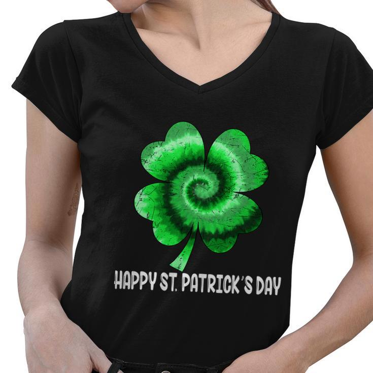 Irish Shamrock Tie Dye Happy St Patricks Day Go Lucky Gift Women V-Neck T-Shirt