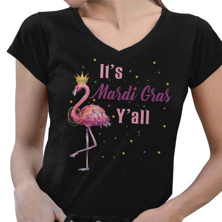 It S Mardi Gras Y Ll All Funny Flamigo Lover Women V-Neck T-Shirt