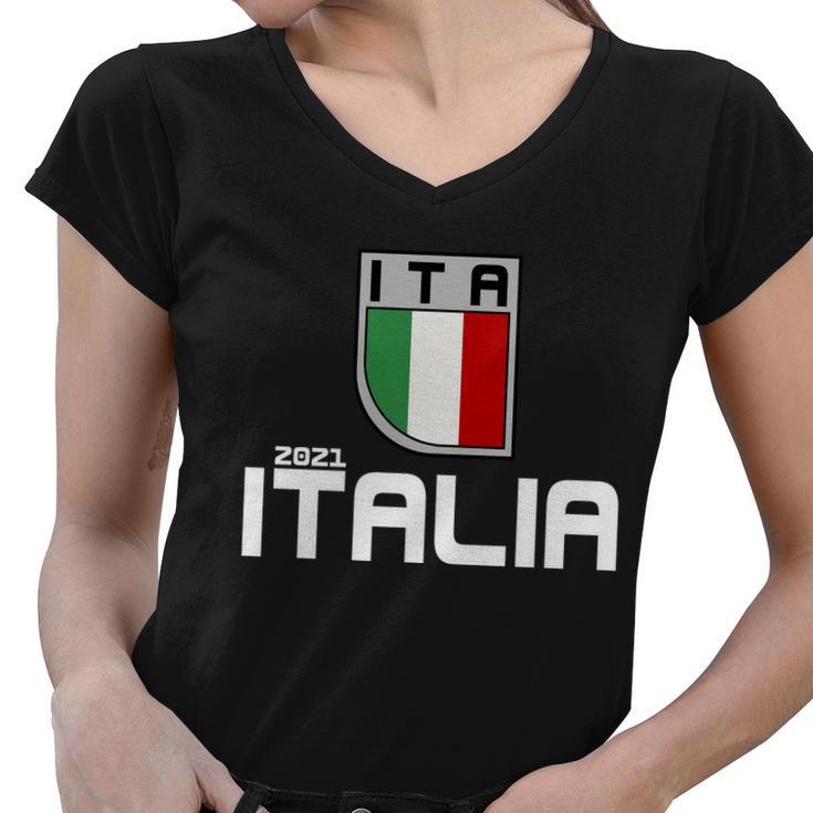 Italy Italia 2021 Football Soccer Logo Tshirt Women V-Neck T-Shirt
