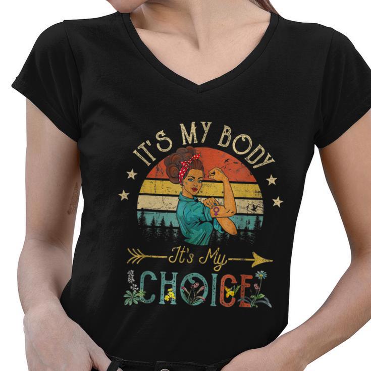 Its My Body Choice Feminist Womens Floral Feminist Retro Women V-Neck T-Shirt