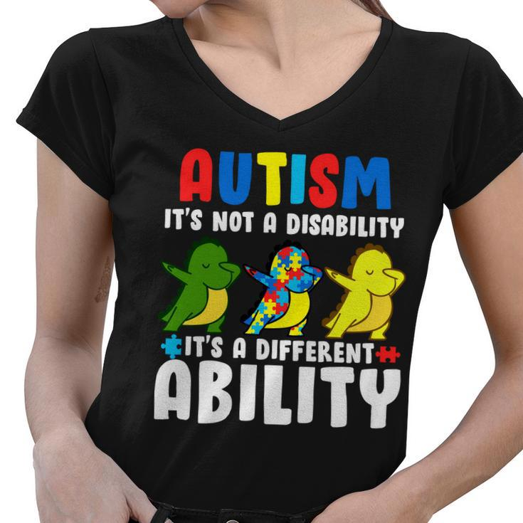 Its Not A Disability Ability Autism Dinosaur Dabbing Tshirt Women V-Neck T-Shirt