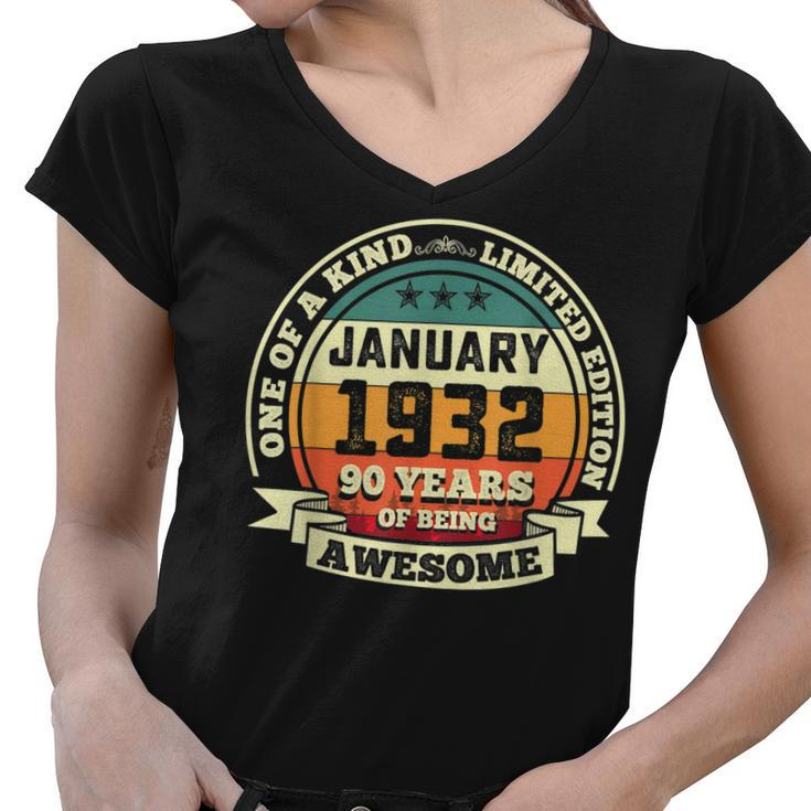 January 1932 90Th Birthday Gift 90 Years Of Being Awesome  Women V-Neck T-Shirt
