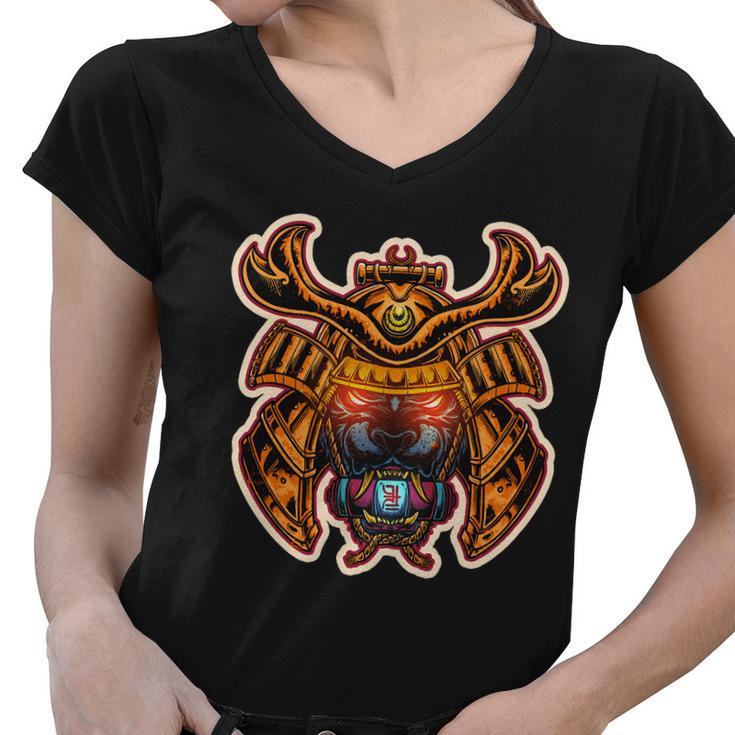 Japanese Samurai Warrior Demon Dog Tshirt Women V-Neck T-Shirt