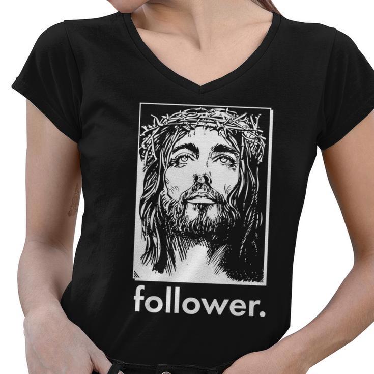 Jesus Christ Portrait Follower Women V-Neck T-Shirt