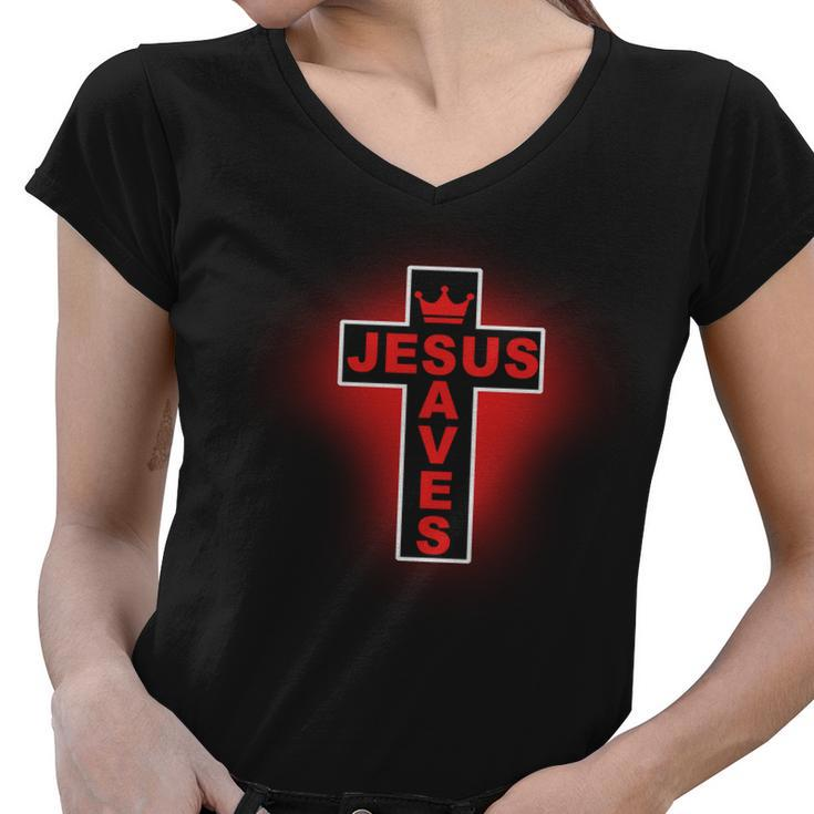 Jesus Saves Christian Faith Cross Women V-Neck T-Shirt
