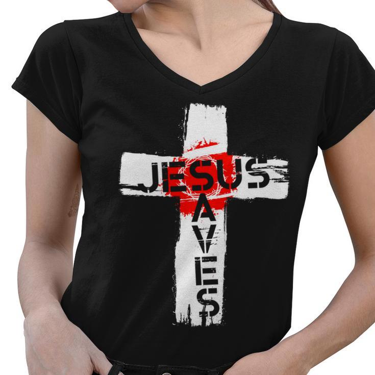 Jesus Saves V2 Women V-Neck T-Shirt