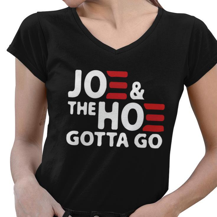 Joe And The Ho Gotta Go Funny Anti Biden Harris Women V-Neck T-Shirt